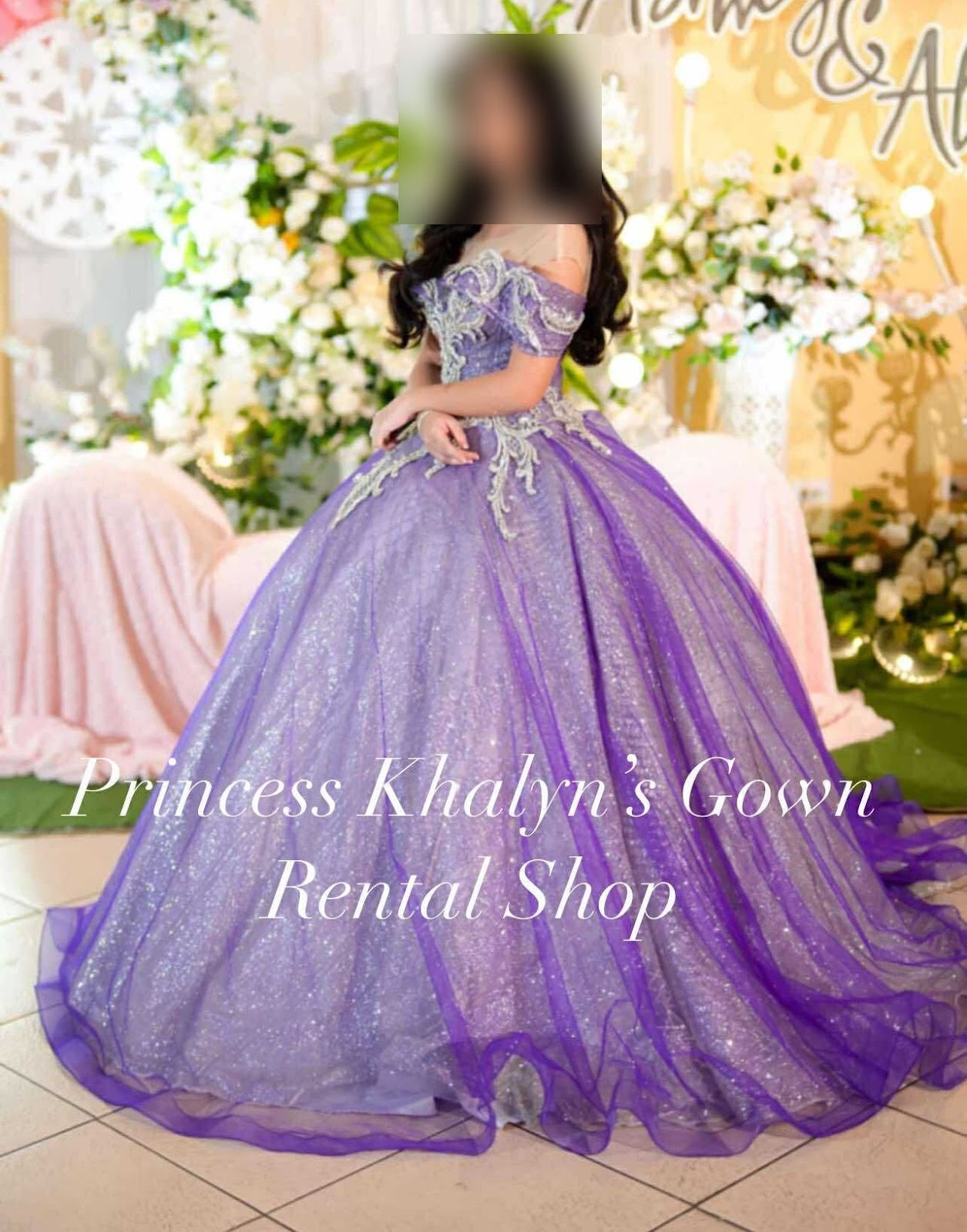 A stunning lavender ball gown featuring intricate embellishments and a flowing skirt, perfect for special occasions.